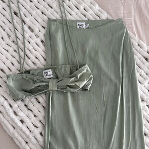 Princess Polly Sage Green Satin Maxi Skirt & Crop Top Set